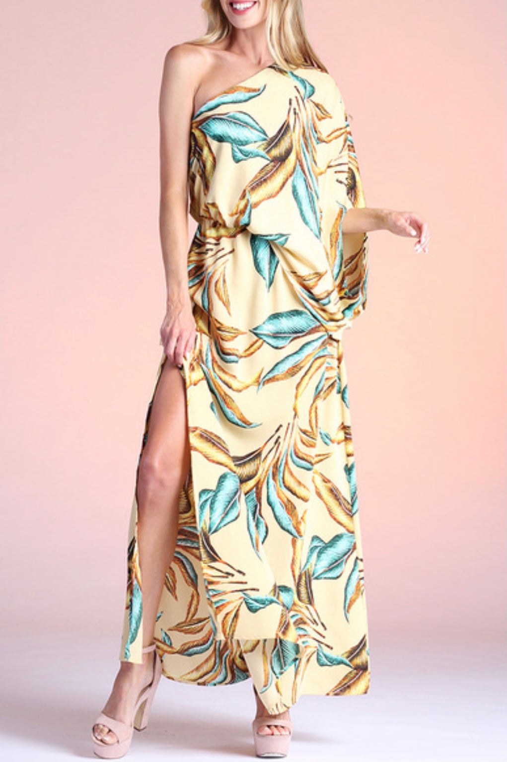 Tropical Print Slouchy One Shoulder Maxi